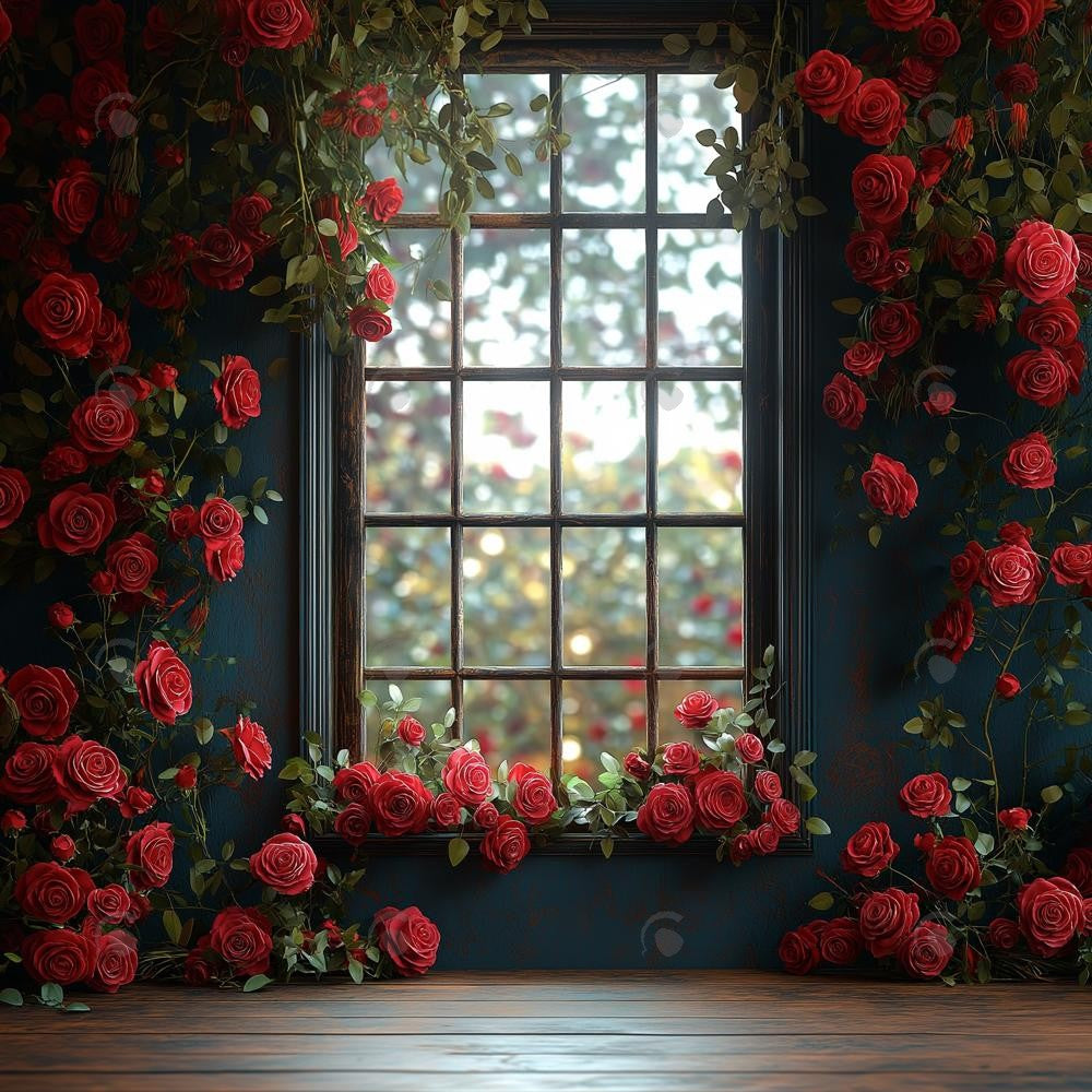 Allenjoy Spring Valentine Red Flower Window Photography Backdrop Gbsx-01384