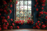 Allenjoy Spring Valentine Red Flower Window Photography Backdrop Gbsx-01384