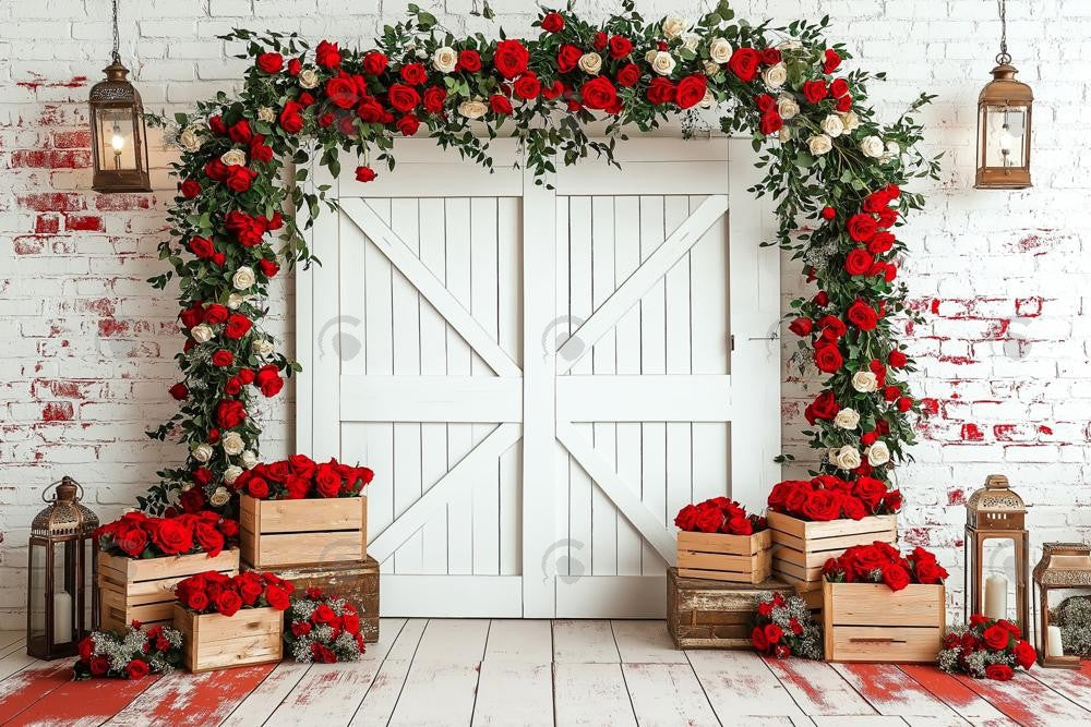 Allenjoy Valentine Barn Door Rose Wall Photography Backdrop Gbsx-01311