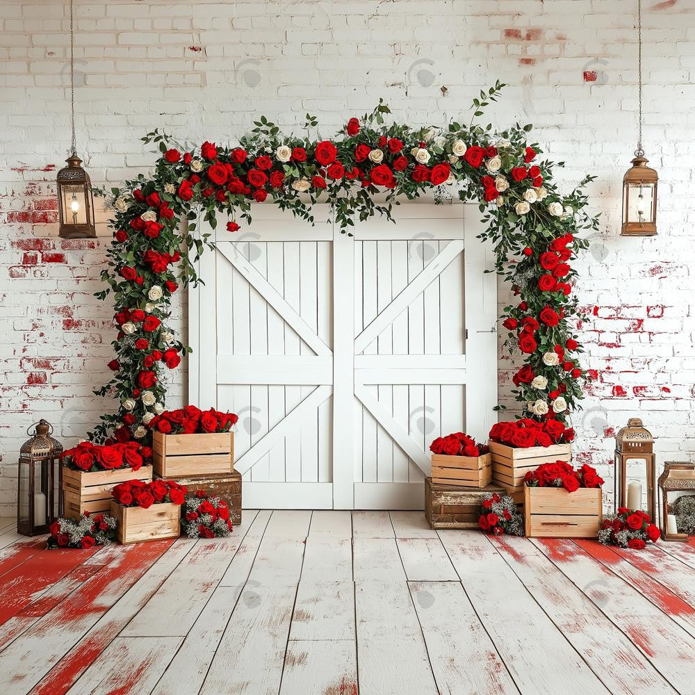 Allenjoy Valentine Barn Door Rose Wall Photography Backdrop Gbsx-01311