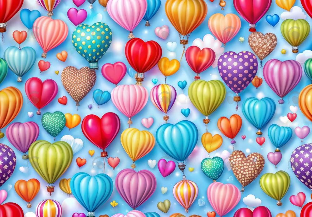 Allenjoy Valentine Colorful Hearts Hot Air Balloons Photography Backdrop Gbsx-01244
