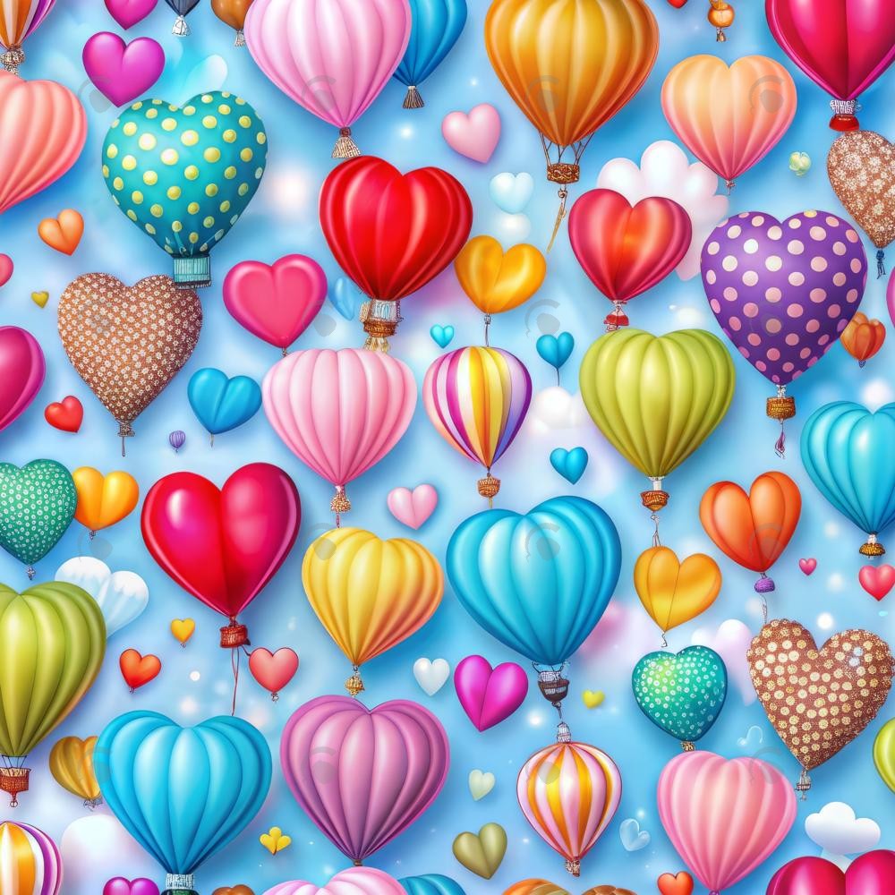 Allenjoy Valentine Colorful Hearts Hot Air Balloons Photography Backdrop Gbsx-01244