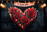 Allenjoy Valentine Dark Brick Wall With Floral I Love You Photography Backdrop Gbsx-01302