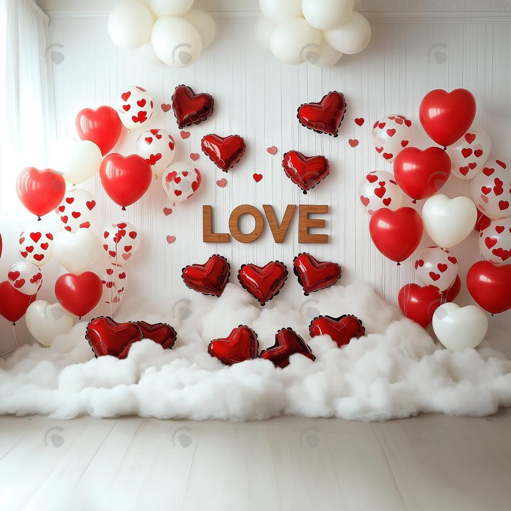 Allenjoy Valentine Floral Heart Balloon Photography Backdrop Gbsx-01372