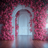 Allenjoy Valentine Pink Floral Arched Door Photography Backdrop Gbsx-01417