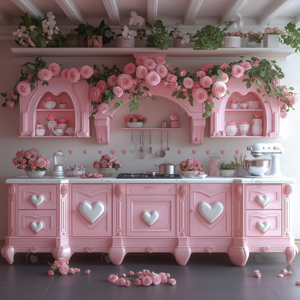 Allenjoy Valentine Pink Rose Flower Kitchen Photography Backdrop Gbsx-01316