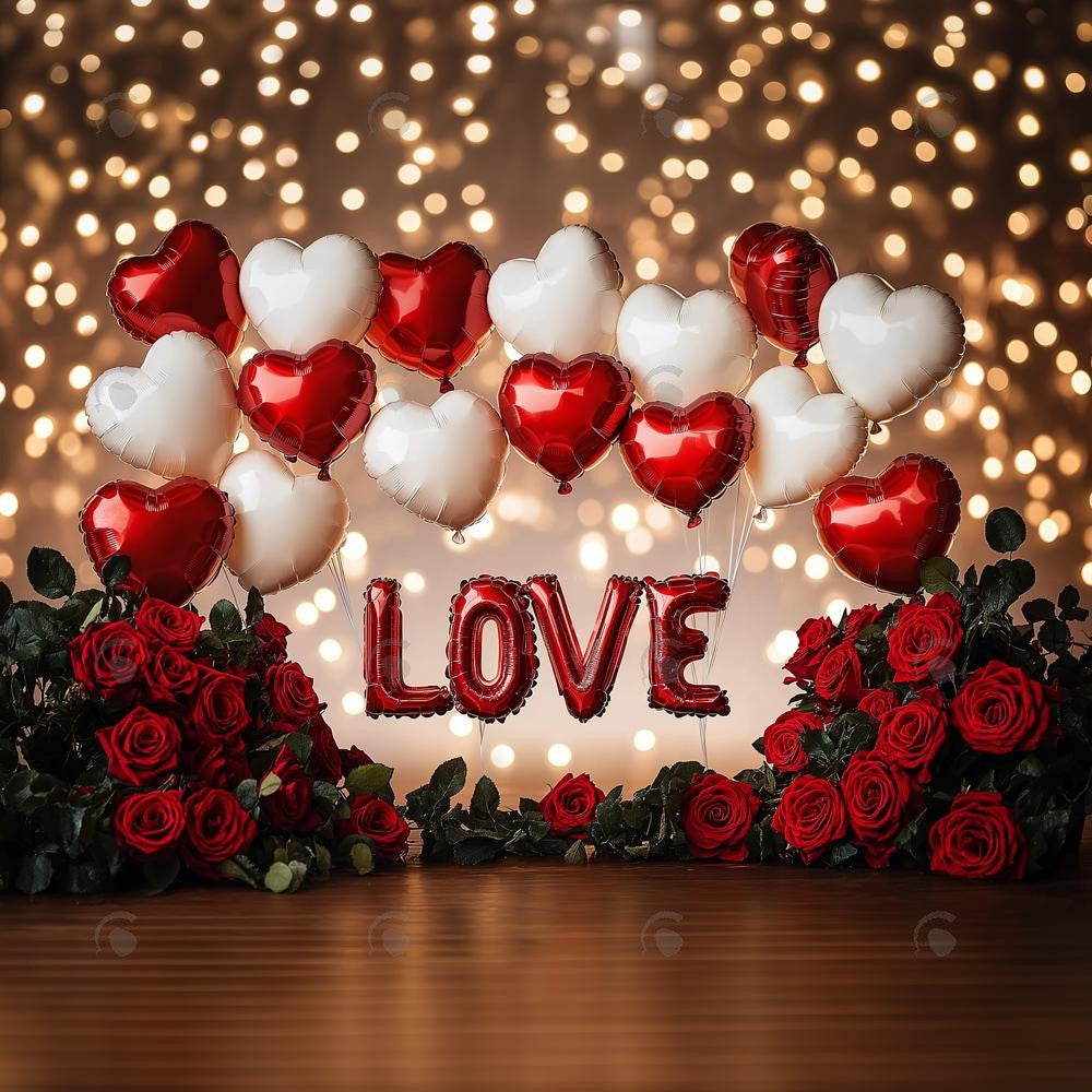 Allenjoy Valentine'S Day Balloons Roses Bokeh Photography Backdrop Gbsx-01232