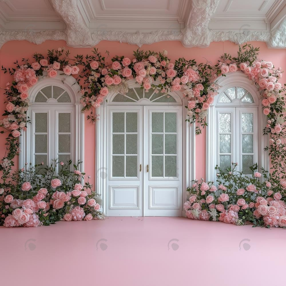Allenjoy Valentine Spring Pink Flower Door Photography Backdrop Gbsx-01343
