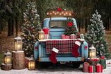 Allenjoy Vintage Christmas Blue Truck Trees Photography Backdrop Gbsx-01128