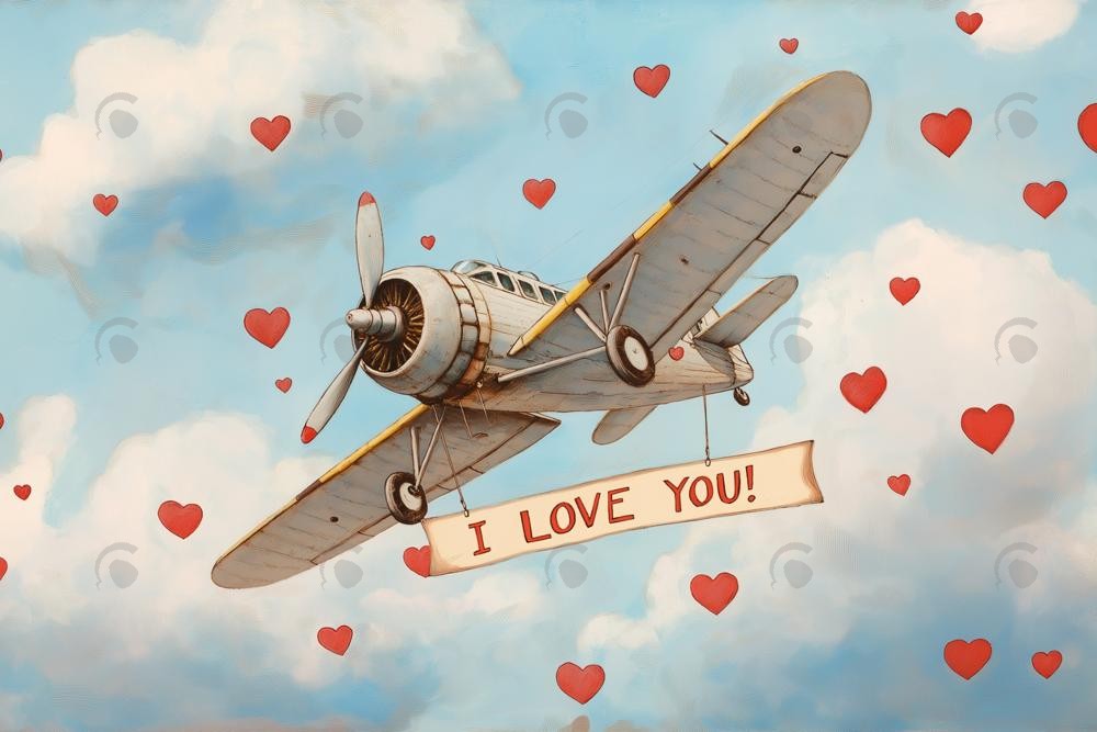 Allenjoy Vintage Flying Airplane With I Love You Banner Photography Backdrop Gbsx-01391