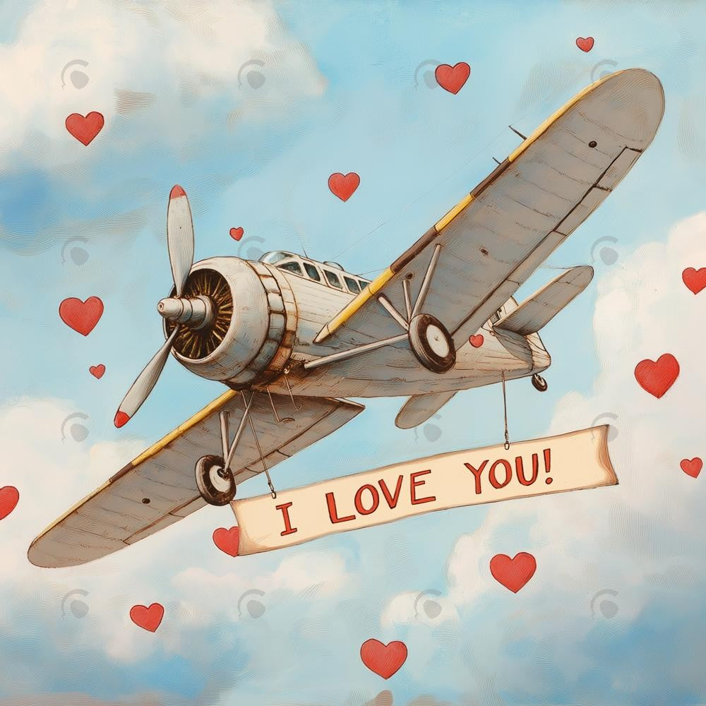 Allenjoy Vintage Flying Airplane With I Love You Banner Photography Backdrop Gbsx-01391