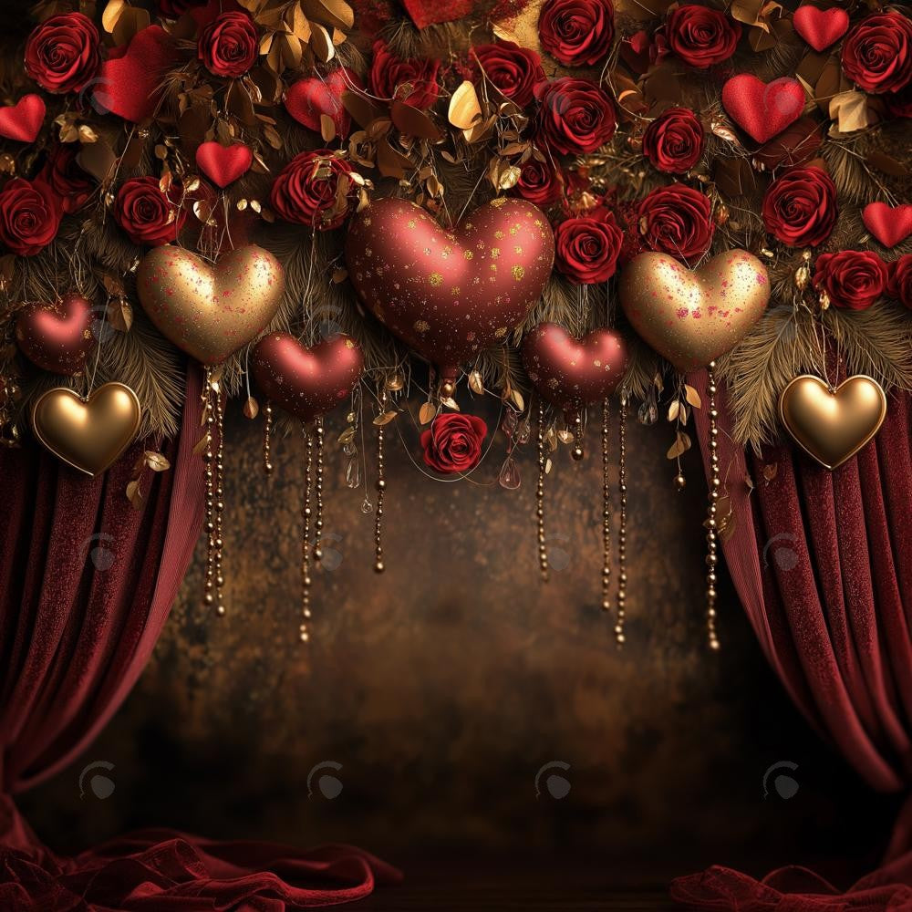 Allenjoy Vintage Valentine Red And Gold Hearts Photography Backdrop Gbsx-01371