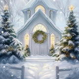 Allenjoy White Winter Church Door Photography Backdrop GBSX-00148