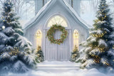 Allenjoy White Winter Church Door Photography Backdrop GBSX-00148
