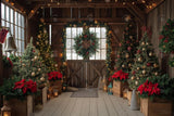 Wooden Barn Christmas Trees Photography Backdrop GBSX-99997