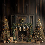 Wooden Christmas Fireplace Photography Backdrop GBSX-99999