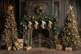 Wooden Christmas Fireplace Photography Backdrop GBSX-99999