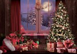 Red Christmas Window Photo Backdrop