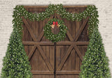 Winter Christmas Brown Wood Door Photography Backdrop