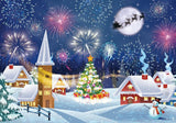 Christmas Snowing Night Village Backdrop