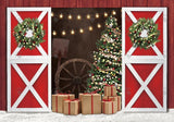 Red Christmas Barn Door Backdrop