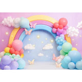 Allenjoy Pastel Rainbow Cake Smash Photography Backdrop Newborn Birthday Butterfly Balloons Photo Props