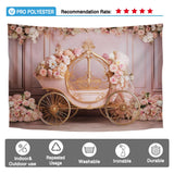 Allenjoy Princess Carriage Photography Backdrop Pink Flowers Roses Party Photoshoot Background Props