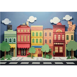 Allenjoy Urban Street Scene Paper-Cut Photography Backdrop Animated Houses Buildings Photoshoot Background