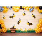 Allenjoy Honey Bee Decoration Set Backdrop Balloons Birthday Party Photoshoot Background