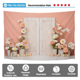 Allenjoy Wooden Doors Pink Wall Photography Backdrop Flowers Baby Shower Birthday Party Photo Booth Background