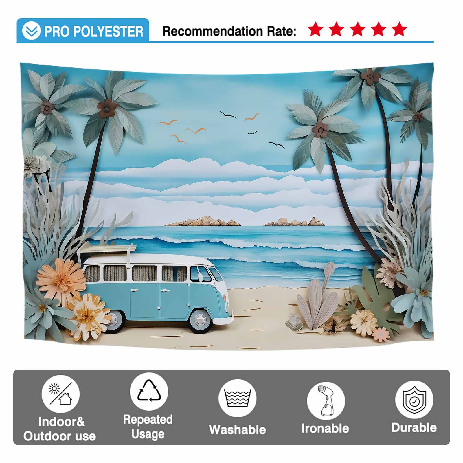 Allenjoy Paper Art Coastal Landscapes Photography Backdrop Beach Vacation Party Photoshoot Background