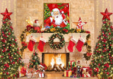 Santa Claus Christmas Fireplace Photo Backdrop