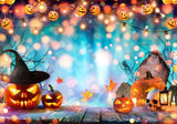 Blue Bokeh Halloween Forest Backdrop