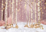 Pink Winter Snowy Woodland Forest Photo Backdrop