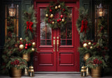 Red Christmas Door Backdrop