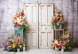 Spring White Wooden Door Floral Photography Backdrop