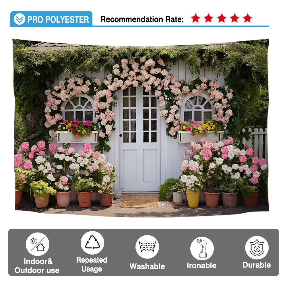 Allenjoy Home Decoration Flower Garden Photography Backdrop White Pink Roses Pot Plants Photoshoot Background