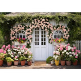 Allenjoy Home Decoration Flower Garden Photography Backdrop White Pink Roses Pot Plants Photoshoot Background