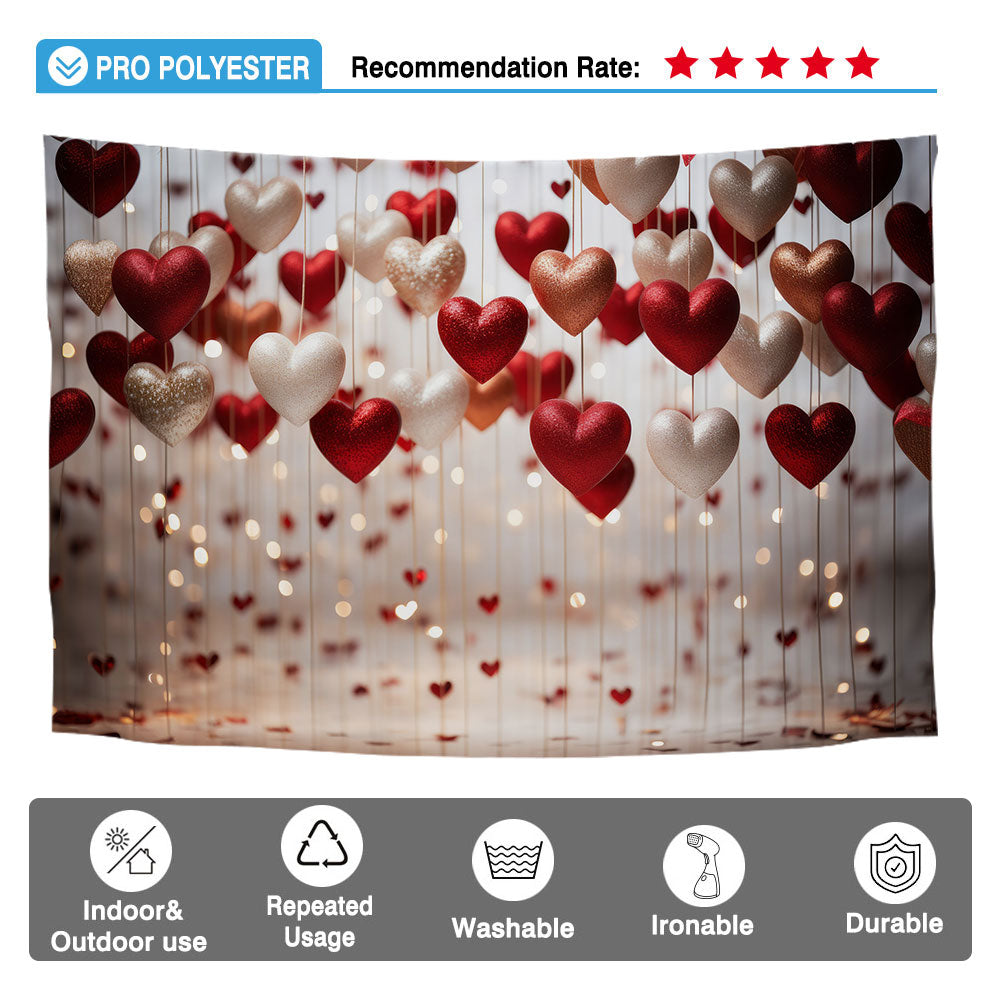 Allenjoy Valentine's Day Photography Backdrop Red and White Hearts Hang from Strings Decorations Photoshoot Background