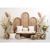 Allenjoy Boho Furniture Decoration Set Photography Backdrop Daybed Bench Pillows Leaves for Photoshoot Studio Props