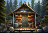 Fishing Wooden Cabin Bait Shop Backdrop