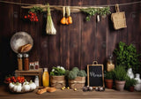 Kitchen Fruits Vegetables Wooden Wall Backdrop