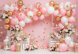 Pink Balloons Flower Cake Smash Backdrop