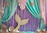 Teal And Purple Glitter Mermaid Backdrop