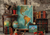 Map Book Brick Wall Backdrop