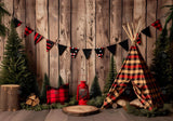 Camping Teepee Wood Wall Backdrop