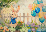 Watercolor Rabbit in Garden Backdrop