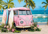 Pink Vintage Hippie Bus Island Backdrop
