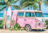 Pink Vintage Hippie Bus Beach Backdrop