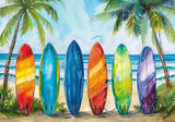 Summer Beach Surfboard Oil Painting Backdrop